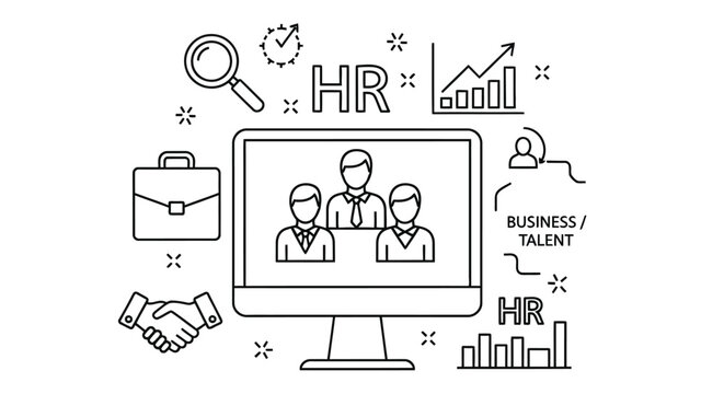 Human resources concept with illustrations of recruitment analysis and technology