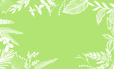 Obraz premium Delicate green floral frame with white flowers . Hand drawn. Not AI, vector illustration.