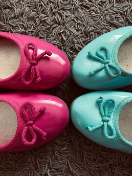 Cyan blue and pink colorful balerina flats
