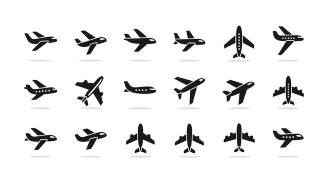 Airplanes in various flight positions.