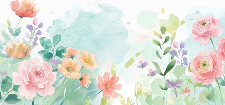 Pastel Flower Composition in Watercolor Style