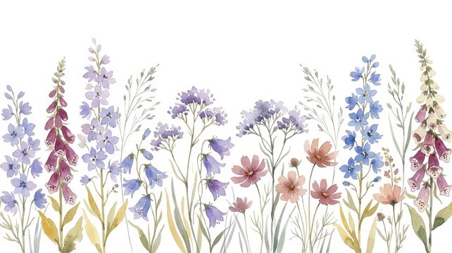 Watercolor Wildflowers Horizontal Illustration