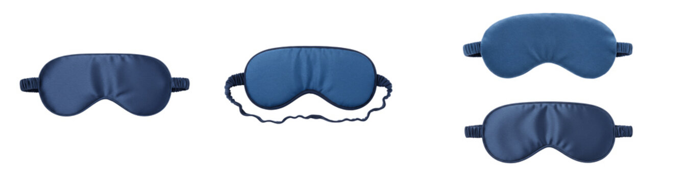Navy Blue Sleep Mask Set: Realistic Silk Eye Mask Mockups, Comfortable Night Blindfold Graphics, and Relaxation Accessories for Wellness and Sleep Design