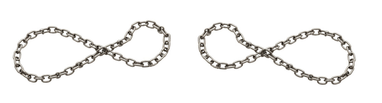 Infinity Symbol Made of Silver Metal Chain Isolated on White Background &ndash; Creative Realistic Metallic Link Concept