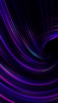 Violet vertical internet technologies background. Moving multicolored lights with transfer. Cellular communication purple glow abstract black background. Sealess loop.