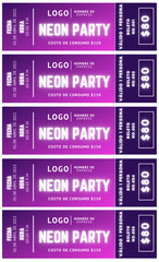 Naklejka premium Neon Glow Party Ticket Template - Plantilla de boleto para fiesta neon