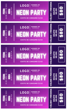 Neon Glow Party Ticket Template - Plantilla de boleto para fiesta neon