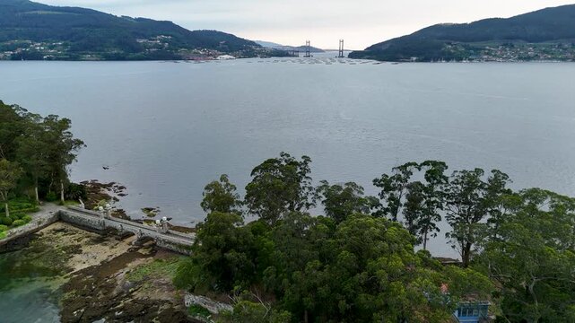 Aerial view of san simon island in vigo spain