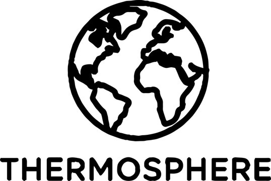 Planet Earth line art icon with thermosphere text