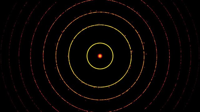 Glowing rings particles atom energy sci-fi portal animation on black alpha channel background