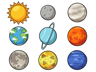 Cute Cartoon Solar System Illustration with Colorful Planets and Sun © Cumi Studio