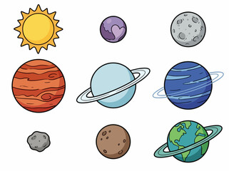 Cute Cartoon Solar System Illustration with Colorful Planets and Sun © Cumi Studio