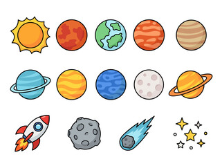 Cute Cartoon Solar System Illustration with Colorful Planets and Sun © Cumi Studio