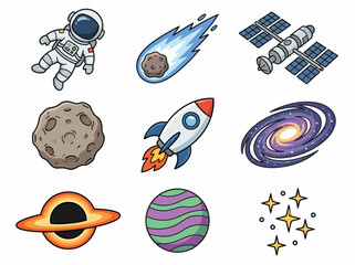 Cute Cartoon Solar System Illustration with Colorful Planets and Sun © Cumi Studio