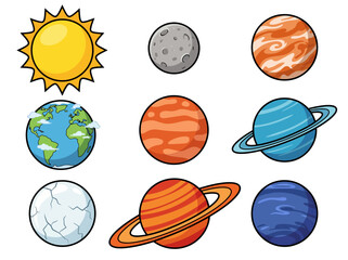 Cute Cartoon Solar System Illustration with Colorful Planets and Sun © Cumi Studio