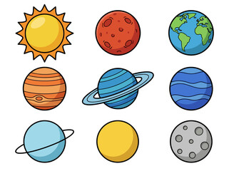 Cute Cartoon Solar System Illustration with Colorful Planets and Sun © Cumi Studio