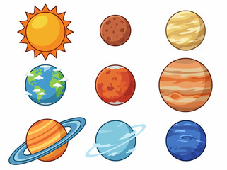 Cute Cartoon Solar System Illustration with Colorful Planets and Sun © Cumi Studio