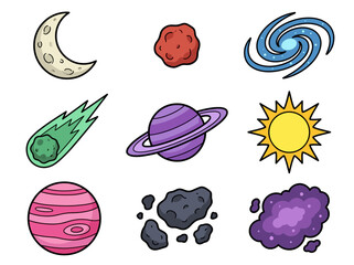 Cute Cartoon Solar System Illustration with Colorful Planets and Sun © Cumi Studio
