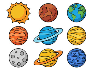 Cute Cartoon Solar System Illustration with Colorful Planets and Sun © Cumi Studio