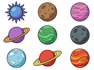 Cute Cartoon Solar System Illustration with Colorful Planets and Sun © Cumi Studio