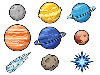 Cute Cartoon Solar System Illustration with Colorful Planets and Sun © Cumi Studio