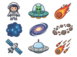 Cute Cartoon Solar System Illustration with Colorful Planets and Sun © Cumi Studio