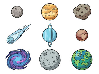 Cute Cartoon Solar System Illustration with Colorful Planets and Sun © Cumi Studio