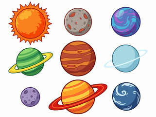 Cute Cartoon Solar System Illustration with Colorful Planets and Sun © Cumi Studio