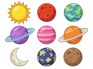 Cute Cartoon Solar System Illustration with Colorful Planets and Sun © Cumi Studio