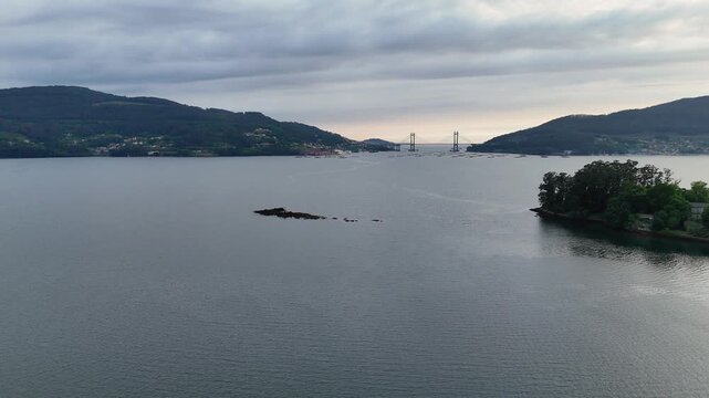 Aerial view of rande bridge on the ria de vigo in galicia