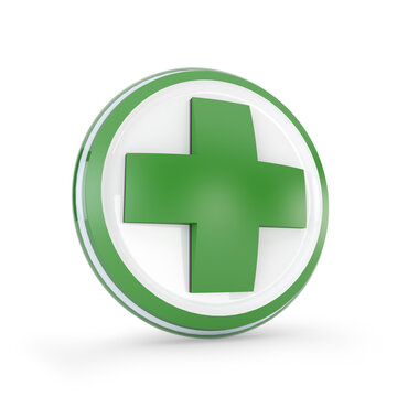 Green medical cross healthcare symbol, 3d illustration