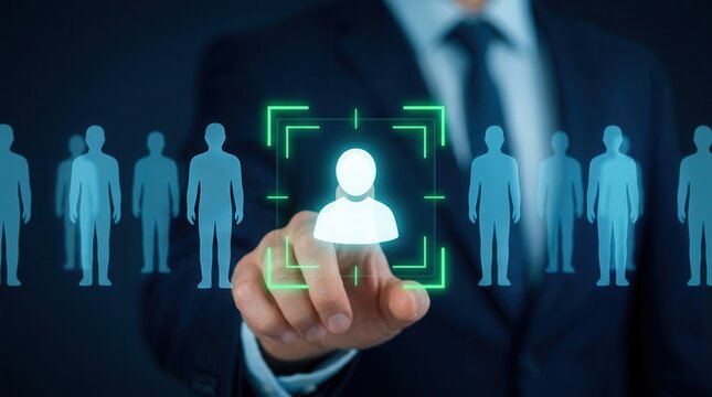 A marketer tapping a customer icon within a digital targeting and personalization interface.