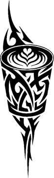 Tribal Style Coffee Cup with Latte Art