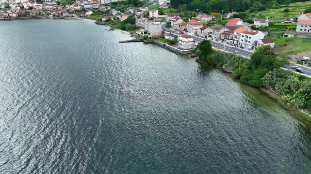 Aerial view of combarro coastal town on ria de pontevedra, spain