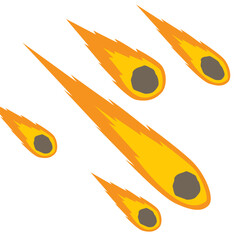 Cartoon Illustration of Five Flaming Meteorites or Asteroids Falling Through Space on White Background © Tabungan Piknik