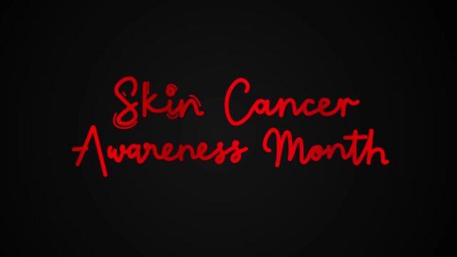 Skin cancer awareness month One line continuous animated typography intro outro animation video, hand drawn calligraphy lettering monoline vintage text line art red type on black background bg backdro