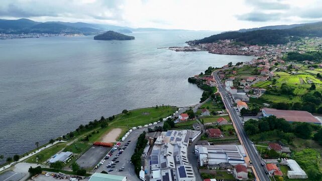 Aerial view of combarro and tambo island in galicia