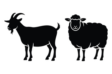 Goat and sheep silhouettes with farm animal rural life livestock silhouette © Sadek