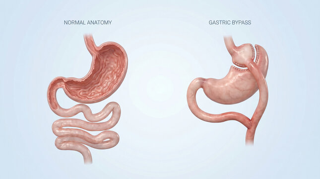 Gastric Bypass Surgery Comparison Normal Anatomy vs Weight Loss Procedure