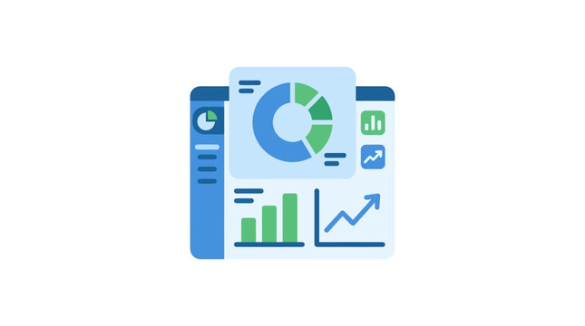 Flat vector icon of business analytics dashboard showing pie chart