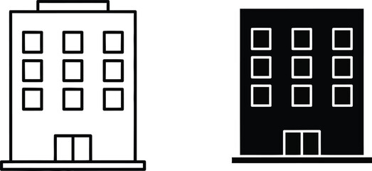 Building facade icons black and white apartment block illustrations © MD JUNAYED