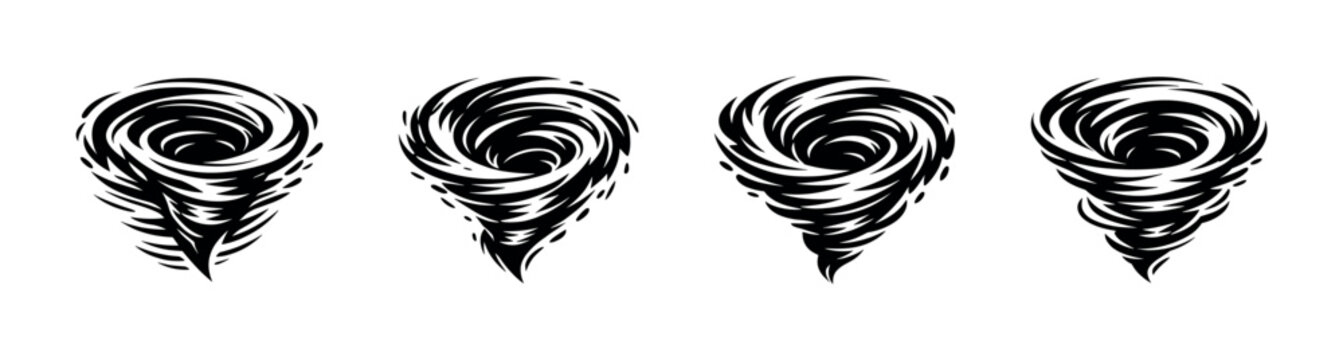 Black and white tornado silhouette vector collection of rotating storm elements