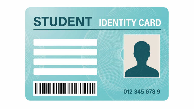 Close-up of a student identity card with a barcode and silhouette on a white background.