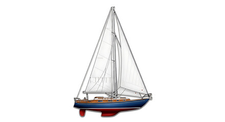 Fototapeta premium Colorful sailboat with white sails on calm water recreation activity transparent background