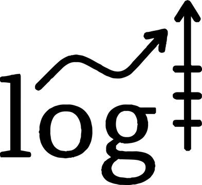 Mathematical logarithm icon with upward growth arrow