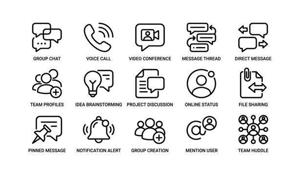 Communication icons representing messaging calls and team chat