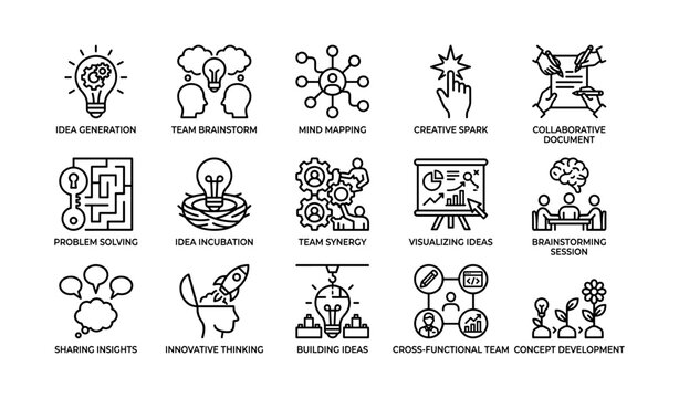 Idea and collaboration icons representing creative teamwork concepts