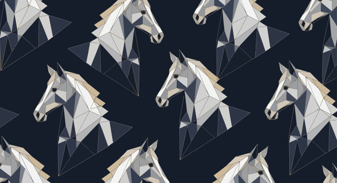 seamless geometric horse head pattern minimalist polygon art dark background