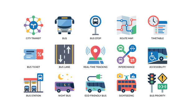 City transit icons showing bus services and related symbols