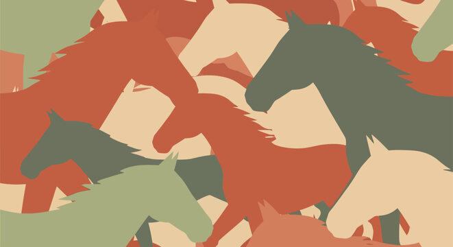 camouflage pattern of horse silhouettes in earthy tones equestrian theme